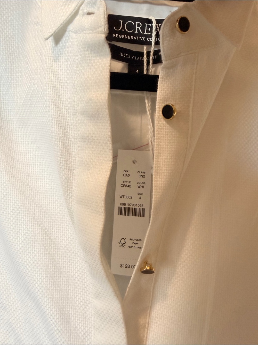 J. Crew Jules Tuxedo Shirt in Cotton Poplin | White with black/gold buttons - Picture 4 of 7